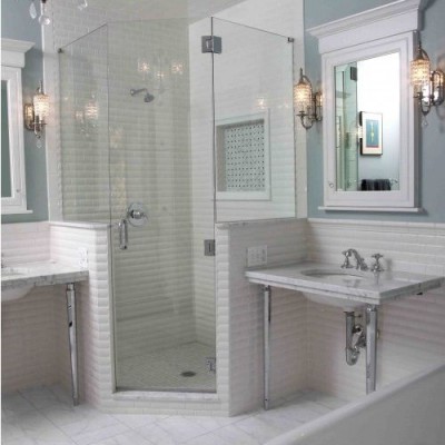 White Carrara Basketweave Bathroom