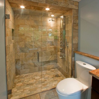 Sandstone tile bathroom